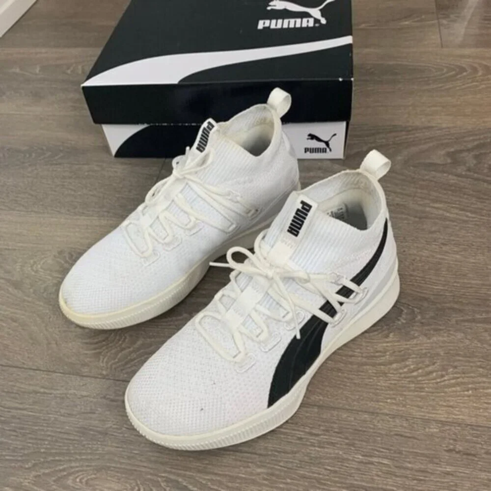 Puma Running Shoes Clyde Court GW Jr Knit Sneakers White Black Size 6.5 - Picture 5 of 14